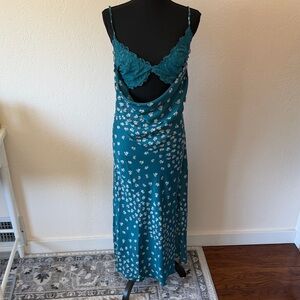 NWT FREE PEOPLE Teal Floral Slip Dress with Lace Bodice SIZE SMALL